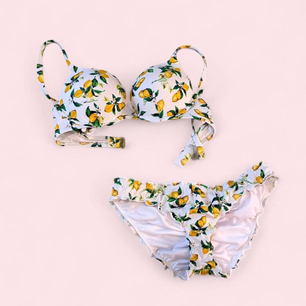 Victorias secret yellow white lemon bikini with pushup bra size small